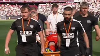 YouTuber THEO BAKER stretched off vs Sidemen football youtube youtubeallstars sidemen [upl. by Asirrak]