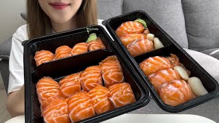 Mukbang Salmon Sushi Eating Sound 鮭寿司 食べ放題モッパン 寿司 吃播연어 초밥 먹방 ASMR [upl. by Alian790]