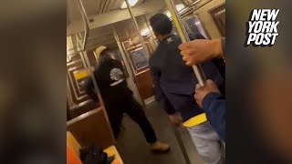 WATCH Harrowing video shows men clashing moments before NYC subway shooting [upl. by Atterg]