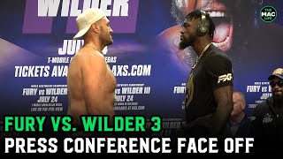 Tyson Fury and Deontay Wilder have intense and longest faceoff ever as both refuse to look away [upl. by Oirobil509]