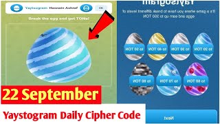 Yaystogram🤑 Bot Today 22 September Daily Cipher Code ∆ YaystogramTodayDailyCipherCode [upl. by Durward]