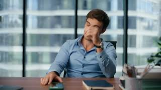 Tired office Businessman working thinking  sitting stressed  4K  Free Stock footage  FINDSTOCKS [upl. by Sage]