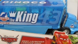 Disney Pixar Cars Gray Launcher  Dinoco Racing Hauler King  Mattel [upl. by Madlen729]