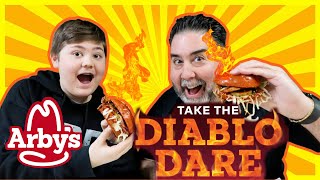 Arbys NEW Diablo Dare Sandwich REVIEW Crispy Chicken Smoked Brisket [upl. by Gnehp879]