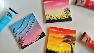 3 Paintings for beginners  3 mini canvas paintings  aesthetic paintings [upl. by Lletnahs]