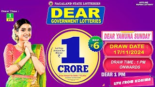 DEAR LOTTERY LIVE 1PM TODAY 17112024  Morning Nagaland Lottery Sambad LIVE [upl. by Naeruat]