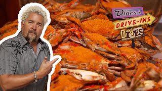 Guy Fieri Eats a Steamed Crab FEAST in Baltimore  Diners DriveIns and Dives  Food Network [upl. by Asertal]