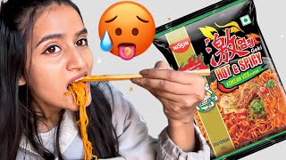 Nissin Geki Hot amp Spicy Korean Veg  korean noodles 🍝 🥵 soo spicy 🌶️ 🥵🥵 Naina Saini [upl. by Loma411]