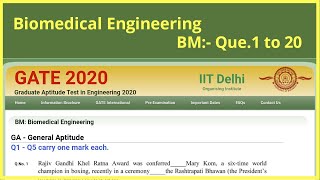 Gate 2020 Biomedical Engineering  Gate Biomedical engineering 2020 answer key [upl. by Carew449]