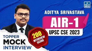 Aditya Srivastava Rank 1 IAS  UPSC 2023 Topper Mock Interview [upl. by Sakmar]