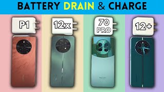 5G BATTERY Drain and CHARGING Test  Realme P1 5G vs Realme 12x 5G vs Realme 12 vs NARZO 70 Pro🔋 [upl. by Atlas105]