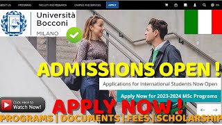 BOCCONI UNIVERSITY  ADMISSIONS OPEN  APPLY NOW  PROGRAMS  DOCUMENTS  FEES  SCHOLARSHIPS ETC [upl. by Valenta]