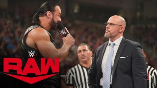 Drew McIntyre loses his temper with Adam Pearce and Seth Rollins Raw highlights July 15 2024 [upl. by Ayital]