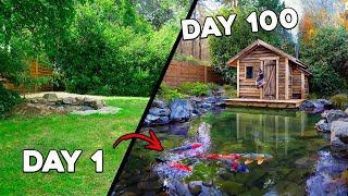 Building TINY WARM HOUSE with FISH POND in my Backyard  In 100 DAYS [upl. by Gayla726]