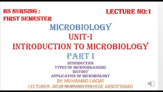 Introduction to microbiology  Unit 1 microbiology BSN  BS nursing microbiology unit 1  part 1 [upl. by Ause690]