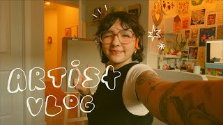 studio vlog mixed media stickers art school homework life of an artist [upl. by Eustache715]