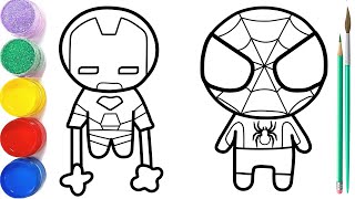 Vẽ và tô màu Người Nhện Người Sắt lấp lánh  Glitter Spiderman Coloring Pages [upl. by Carnay681]