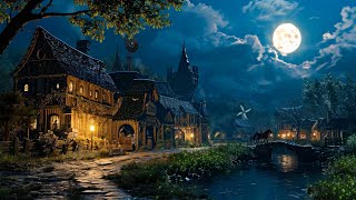 Medieval Village Ambience  Relaxing Medieval Village Sounds at Night Gentle River Frogs Crickets [upl. by Ulphiah572]