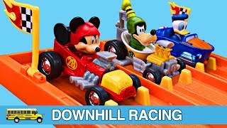 Mickey Mouse Roadster Racers Teaching Colors for Kids Hot Wheels Toys Downhill Racing for Children [upl. by Neelsaj205]