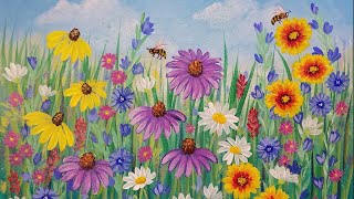 Wildflowers Acrylic Painting Tutorial LIVE Beginner Step by Step Flowers [upl. by Selmore]