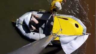 Intex Mariner 4 homemade inflatable dinghy cabin sail boat aufblasbares Segelboot [upl. by Umont357]