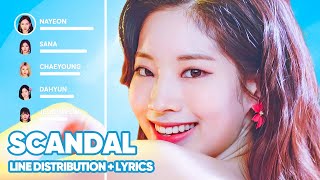 TWICE  Scandal Line Distribution  Lyrics Color Coded PATREON REQUESTED [upl. by Shalna]