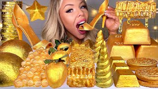 ASMR EDIBLE GOLD BARS 24 KARAT GOLD HONEYCOMB EDIBLE STILETTO UNICORN HORN JELLY MUKBANG 먹방 [upl. by Wilmette]