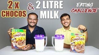 2 X CHOCOS WITH 2 LITRE MILK EATING CHALLENGE  Chocos And Milk Eating Competition  Food Challenge [upl. by Ahsienor891]