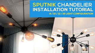 Black Sputnik chandelier Installation with Edison Bulbs  Modern Chic Light Fixture [upl. by Neirol774]