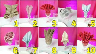 10 EASY DESIGN WITH THE GLASS TABLE NAPKIN FOLDING [upl. by Pallua]