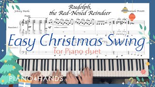 Rudolph the RedNosed Reindeer  Easy Christmas Swing for Piano duet FREE Sheet Music [upl. by Garbe400]