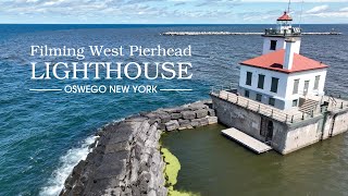 FILMING West Pierhead Lighthouse Oswego New York great weather conditions for drone flight [upl. by Laks]