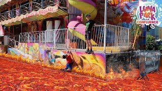 THE FLOOR IS LAVA CHALLENGE  LE SOL CEST DE LA LAVE  🔥  À LUNA PARK FÊTE FORAINE  🎢 [upl. by Rothmuller]