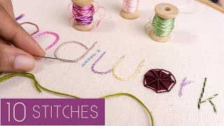 10 Hand Embroidery Letters for Beginners Stitching Tutorials by HandiWorks [upl. by Lennox]