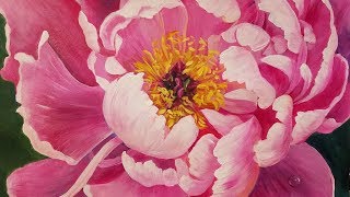 Floral Acrylic Painting Tutorial PEONY Blossom Flower LIVE [upl. by Vinni832]