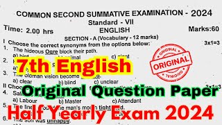 7th english half yearly question paper 2024  7th english half yearly original question paper 2024 [upl. by Yelraf296]