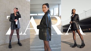 ZARA TRYON HAUL  chunky boots puffer jacket leather blazer [upl. by Haras]