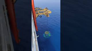 Underwater ROV Remotely operated vehicle craned up from sea  OFFSHORE  Construction Support Ship [upl. by Hilaria]