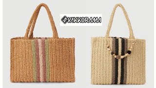 VAKKORAMA BRAND KNITTED BAG RECIPE HOW TO MAKE A COLORED wicker bag with paper thread [upl. by Aneger363]