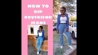 DIY ripped jeans distressed jeans Zambian Youtuber [upl. by Dickinson89]