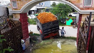 Start Project Dozer D31P amp Truck Good cooperation in filling the flooded area in the village [upl. by Kendrick]