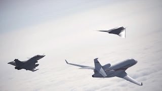 Dassault Aviation  Neuron UCAV Rafale Fighter amp Falcon 7X Business Jet Formation Flight 720p [upl. by Enaj505]