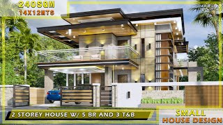 SMALL HOUSE DESIGN  14X12 METERS 2 STOREY HOUSE WITH 4 BEDROOMS AND 4 BATHROOMS WITH POOL [upl. by Rella14]