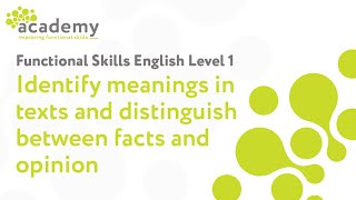 Functional Skills English Level 1  Identify Meanings in Texts [upl. by Warde]