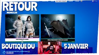 RETOUR SKIN MONCLER Boutique FORTNITE du 5 janvier item shop january 5 [upl. by Anertal]