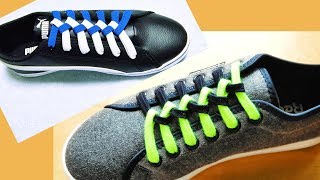 〔靴紐の結び方〕真ん中の編みこみの並びがきれいな靴ひもの通し方 平ひも編 how to tie shoelaces 〔生活に役立つ！〕 [upl. by Imas]