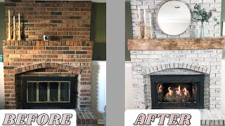 HOW TO WHITEWASH A BRICK FIREPLACE  DIY MANTLE [upl. by Ecienal]