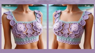 BEAUTIFUL CROCHET CROP TOP IDEAS WITH LILAC amp MINT COLOR COMBINATION  Crochet Ideas [upl. by Marjana]