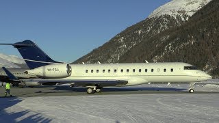 Bombardier BD700 VHFGJ takeoff at St Moritz  Samedan Airport [upl. by Maryanna]