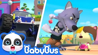 Bad Wolf Stole Baby Kittens Lollipop  Monster Police Car Fire Truck  Kids Songs  BabyBus [upl. by Nevaeh835]